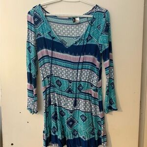 H&M Teal and Pink Long Sleeve Dress